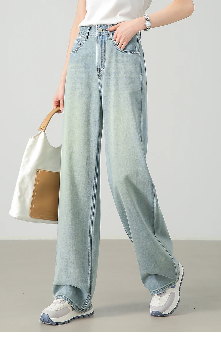 

Sentubila Retro Washed Cotton Thin Straight Denim Pant 2024 Summer New Full Length Wide Leg Jeans Casual Trousers W42N55381