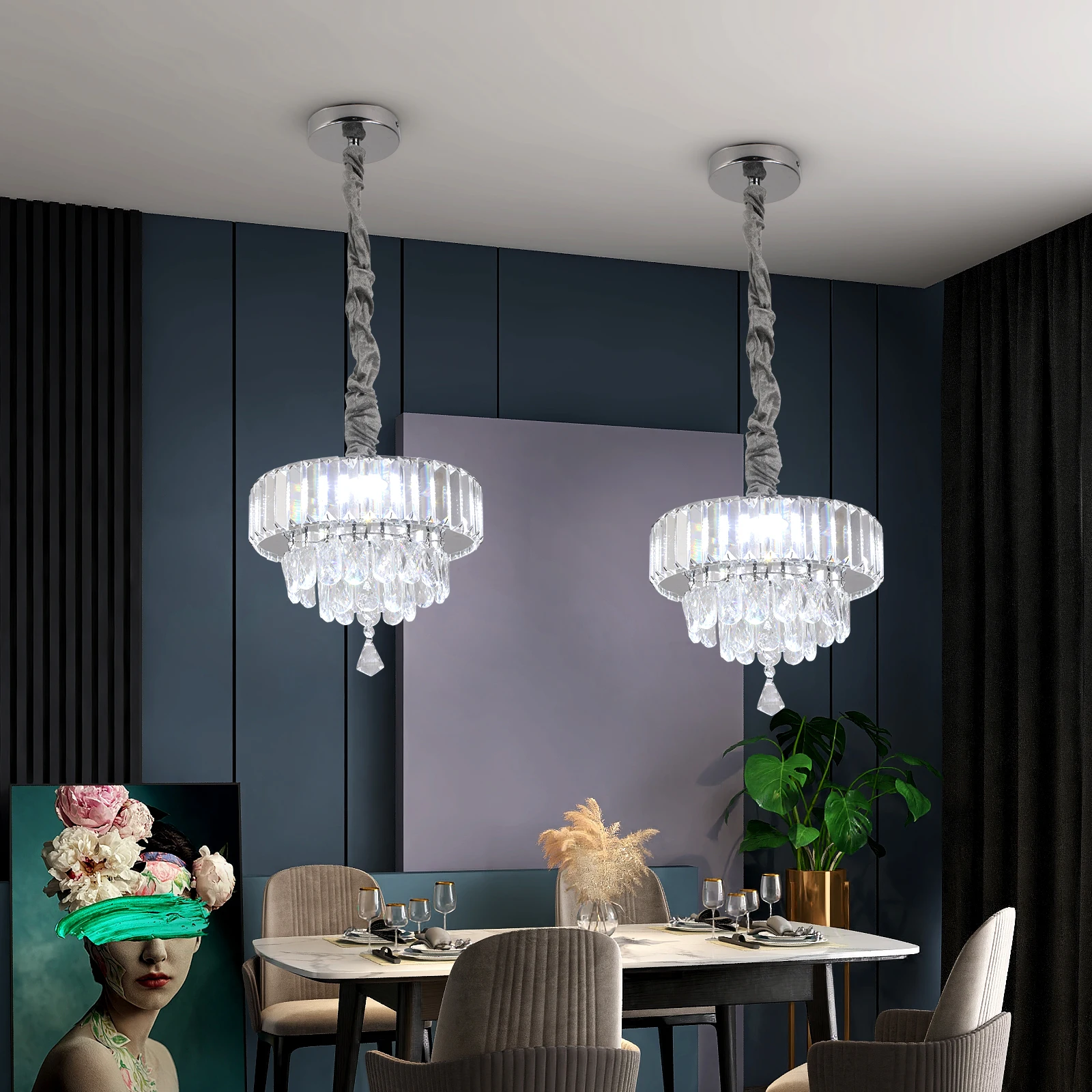 Description Picture 3 of itemModern Pendant Light Luxury Crystal Led Chandelier Kitchen Island Hanging Ceiling Lamp Living Dining Room Bedroom Home Decorate