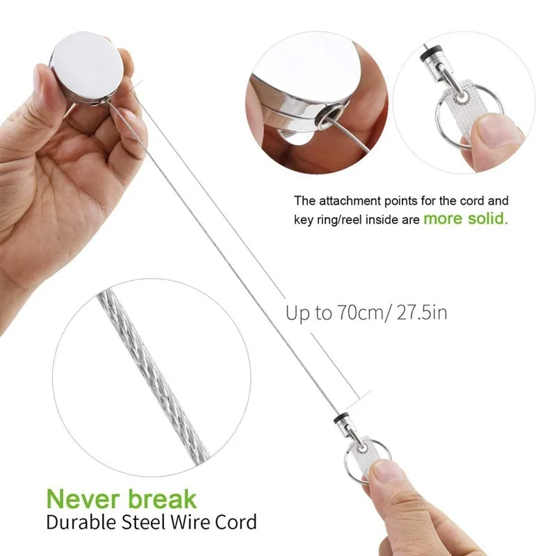 Retractable Keychain Heavy Duty Metal Wire Badge Reel ID Lanyard Card Holder Name Tag Key Ring Pull Reel Durable Badge Holder