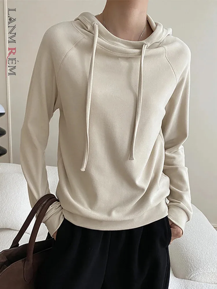 

[LANMREM] Solid Thick Warm Sweater For Women Hooded Drawstring Long Sleeve Bottoming Tops Female 2023 Winter New 26D7286