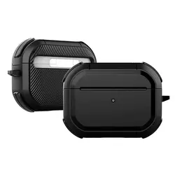Luxurious Shockproof Protective Earphone Case with Hook - Airpods 1 or 2 (Black)