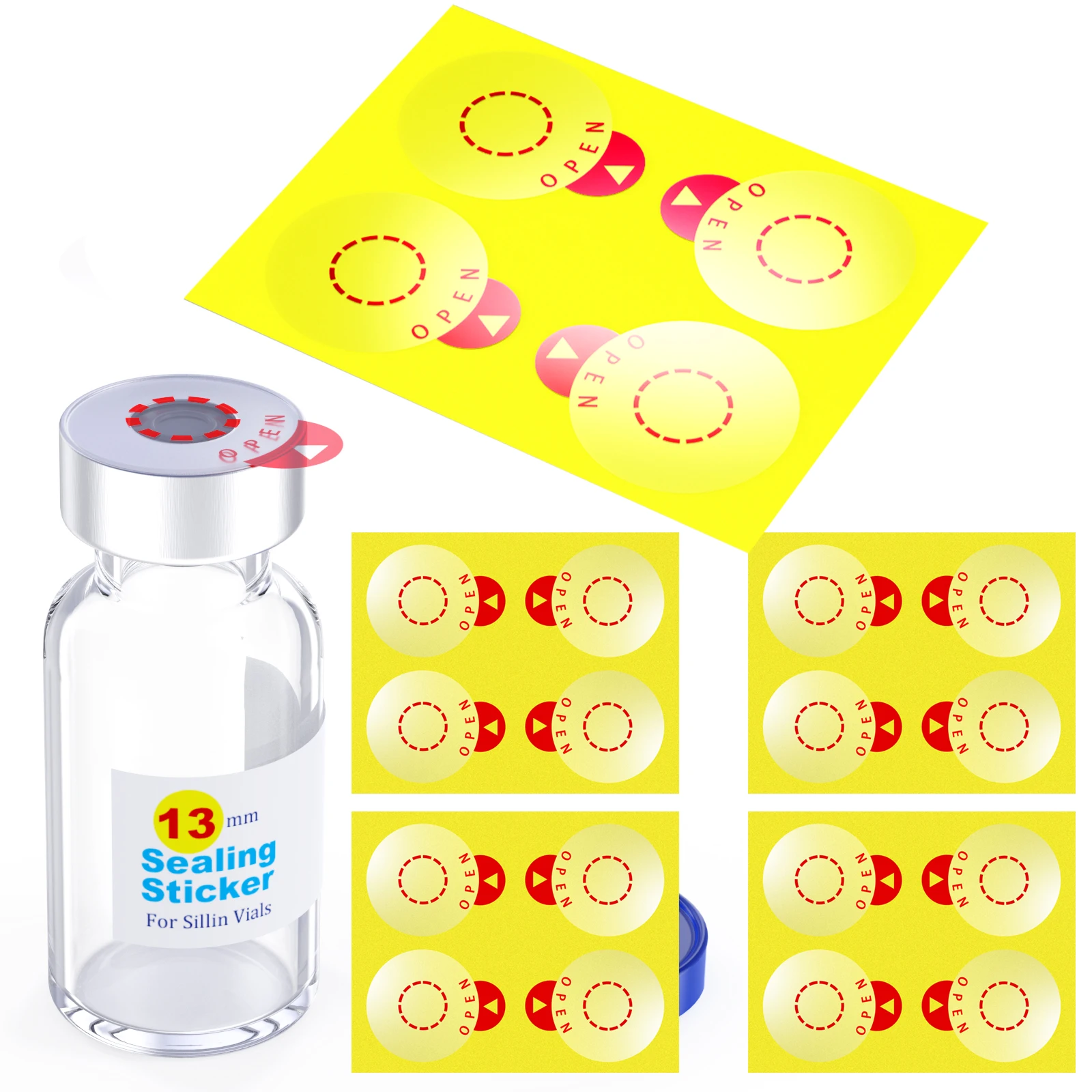 Laboratory Circle Sealing Sticker Self Adhesive Sealing Labels for 13/20 mm Aluminum Plastics Caps, Leak-Proof ,20pcs
