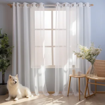 Solid White Sheer Curtains – Modern Voile Organza Drapes for Living Room & Kitchen Window Décor 1