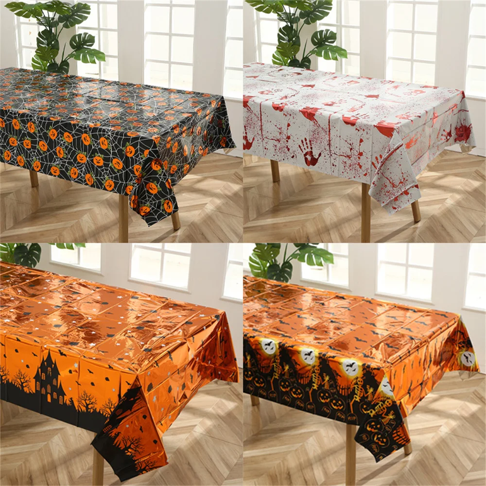 

Halloween Disposable Tablecloths Pumpkin Ghost Bat Castle Table Cover Halloween Party Foil Tablecloth Runner Halloween Decoratio