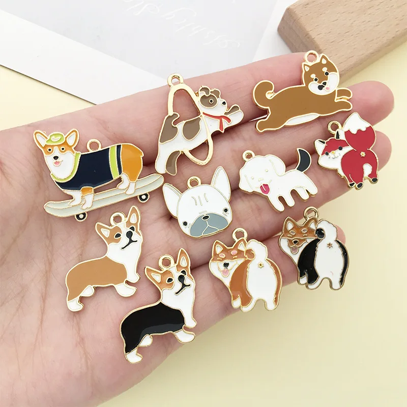 Mixed 26Pcs Animals Enamel Pendants Metal Pet Dogs Charms for Jewelry Earrings Necklace Making DIY Keychain Accessories