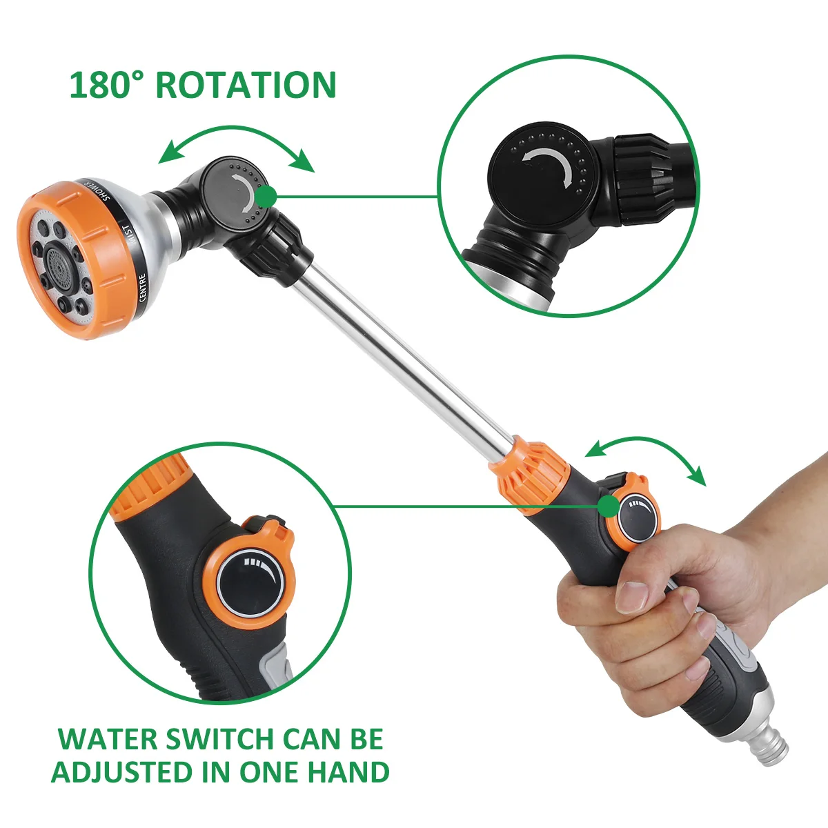 47cm Water Sprayer Nozzle Long Rod Garden Sprinkler with Adjustable Head 8 Spray Modes High Pressure Irrigation Hose Nozzle 6