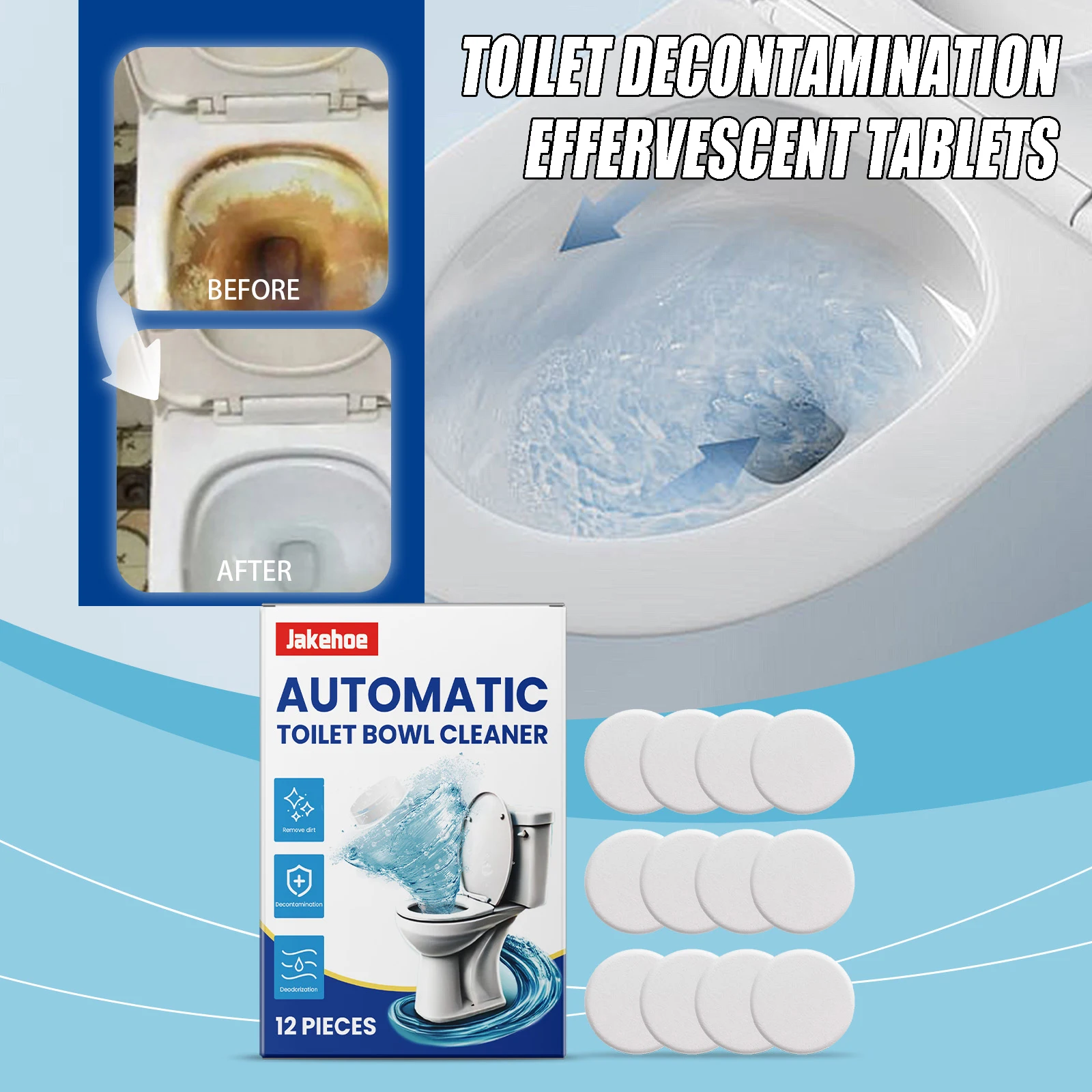 Toilet Decontamination Effervescent Tablets 12PCS Toilet Decontamination Effervescent Tablets Effectively Remove Stubborn Dirt Eliminate Odors Without Residue & Irritation