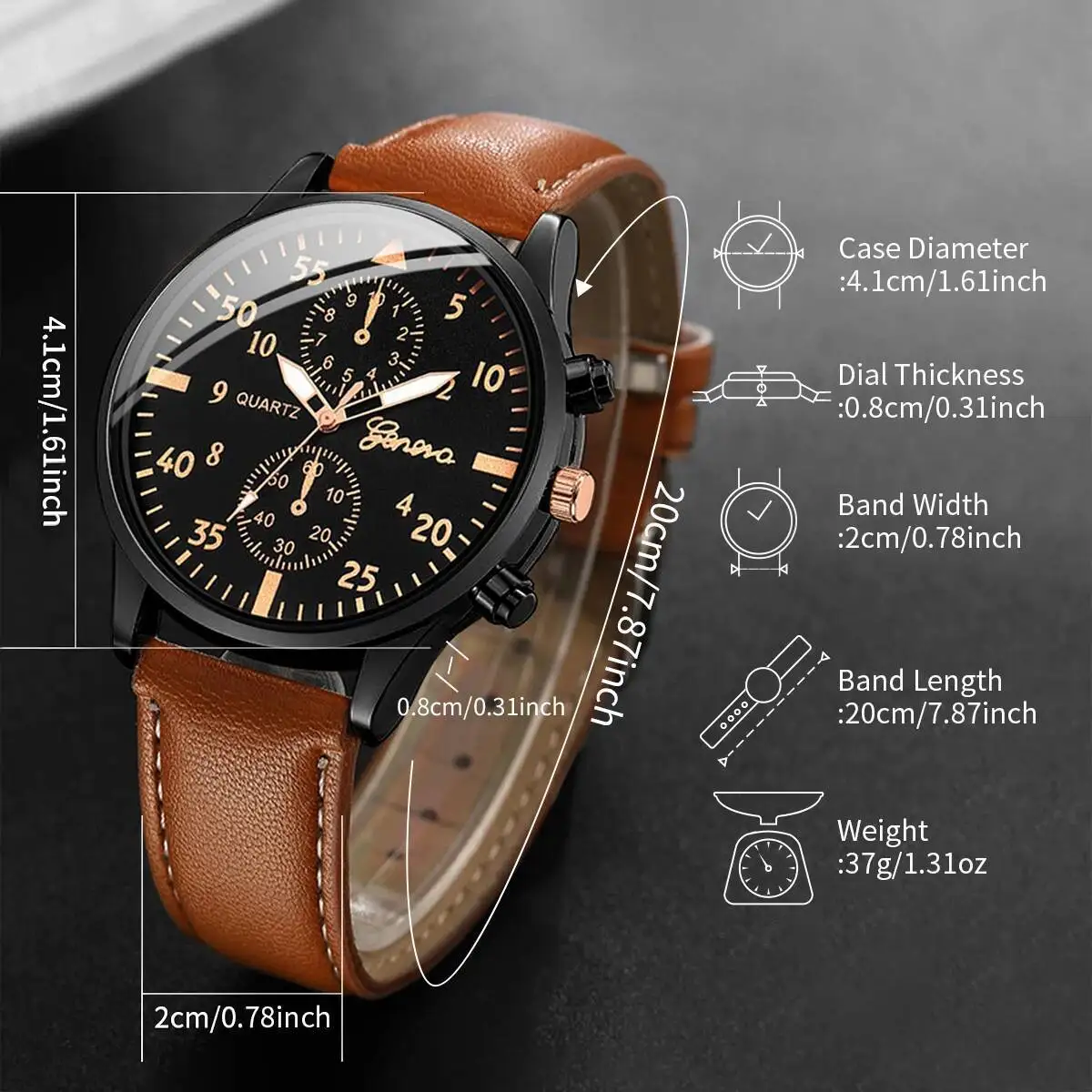 4PCS/Set Fashion Men's Business Watches Casual Leather Strap Quartz Wristwatches Vintage Bracelets Set Reloj Hombre（Without Box）