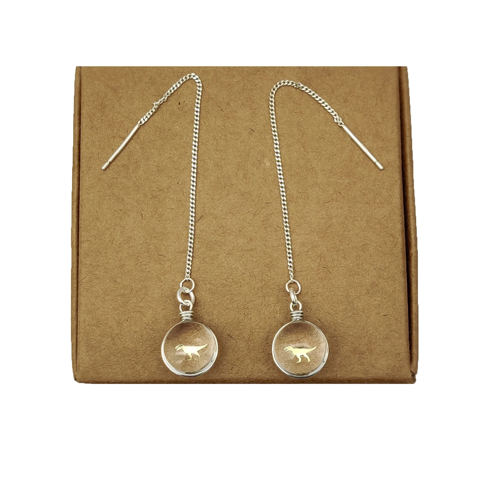 Tyrannosaurus Rex Dinosaur Sterling 925 Silver Needle Long Line Threader Orecchini Per Le Donne Boho Fashion Jewelry Handmade