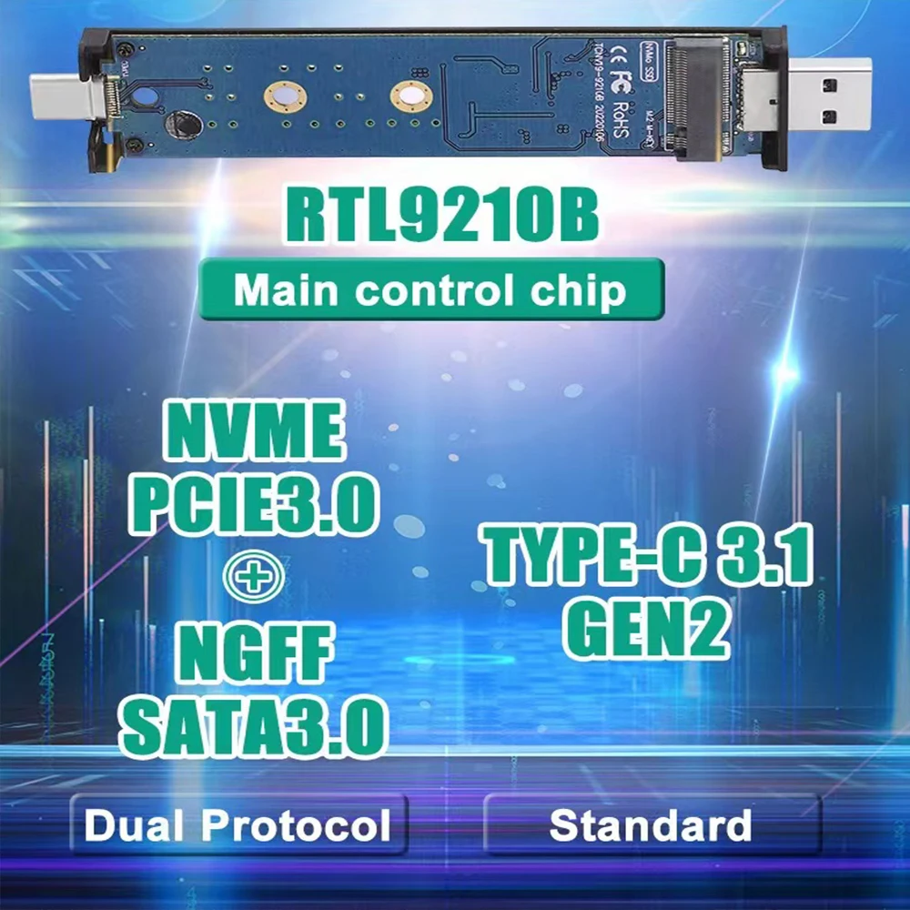 2 in 1 M2 SSD Case M.2 to USB 3.1 Gen 2 NVMe SSD Enclosure for Nvme PCIE M Key/NGFF SATA B (B + M) Key SDD Hard Disk Box adapter m2 ssd enclosure