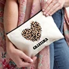 Heart Leopard Pattern Name Customization White Makeup Bag Canvas Wash Bag Organizer Fashion Travel Lipstick Storage Bags Wallet 3