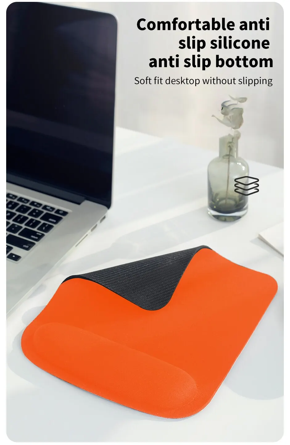 Mauspad aus Memory-Schaum mit Handgelenkstütze, ergonomisches, bequemes Mauspad, rutschfeste Gummiunterseite für Büro, Zuhause, PC, Laptop, Mac – Detail 5