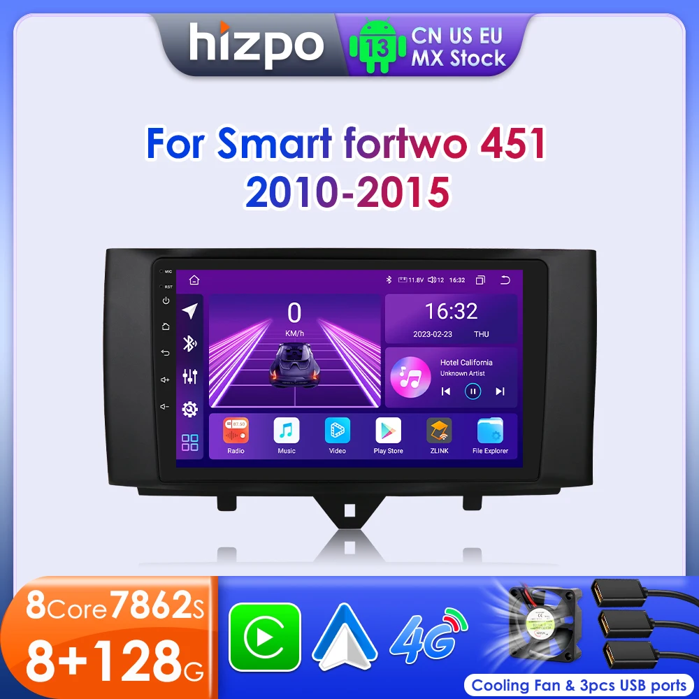 Hizpo Car Radio For Mercedes Benz Smart Fortwo 2din Android 13 Multimedia Player Carplay Auto GPS Navigation RDS