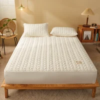 Cotton Quilted Fitted Mattress Cover Solid Color Soy Fibre Fitted Sheet Soft Bed Cover Mattress Topper Protector No Pillowcase 6