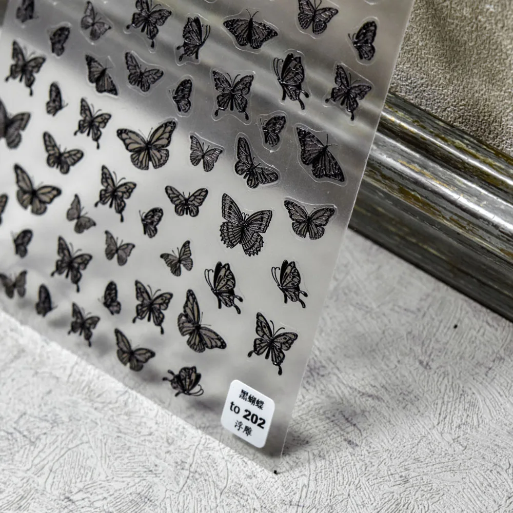 5D New Craft Butterfly Nail Art Sticker Ultra-thin Slider Decoration Transparent Decals Black/White/Pink Self Adhesive Sticker