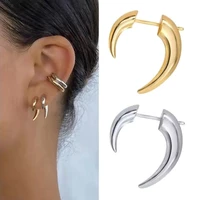 Boho Horn Stud Earring Gold Silver Color Moon Punk Earring for Women Party Jewelry Accessory Unique Wolf Fangs Earring