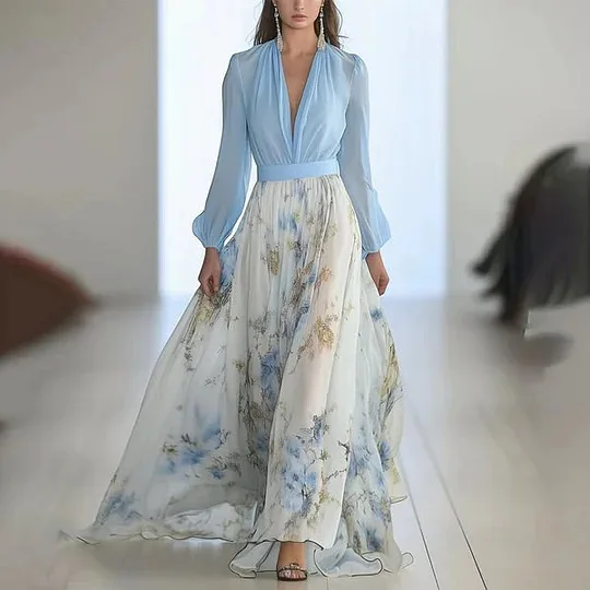 White Floral Long-Sleeve Maxi Dress product image