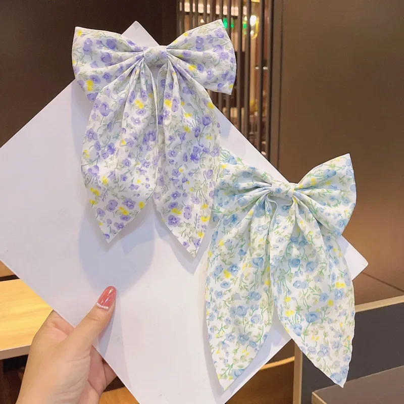 

Beautiful and Sweet Hair Clips Women Girls Pastoral Hair Clips Accessories Fashion Floral Print Bow Ribbon Hair Clips