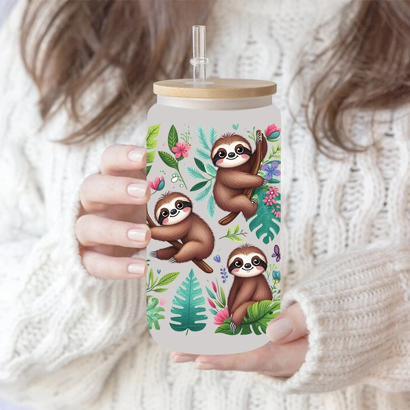 Dinosaur Cartoon UV DTF Libbey Cup Wrap Iron On Transfer For Glass Stickers 16oz D12520