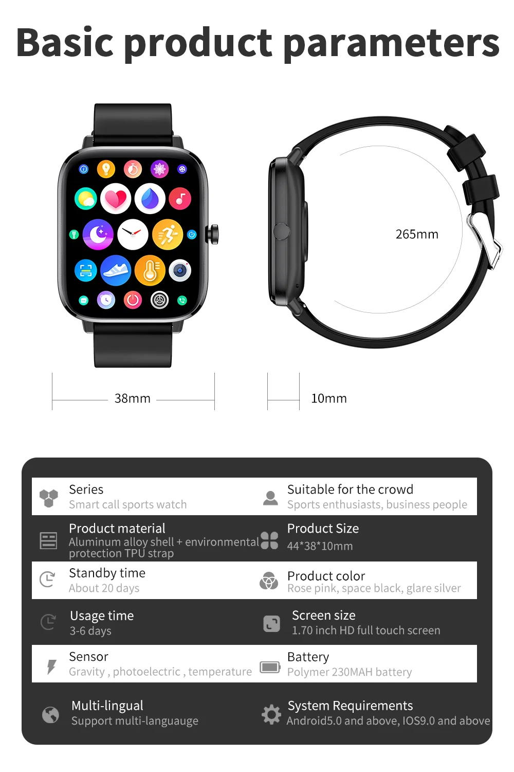 2022 Body temperature Bluetooth-compatibl calling Music control Heart rate Blood pressure  A variety of sports mode Smartwatch