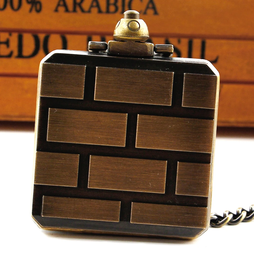 Creative Square Box Cool Question Mark Design Pocket Watch Retro Bronze Steampunk Mens Necklace with Chain CF1168