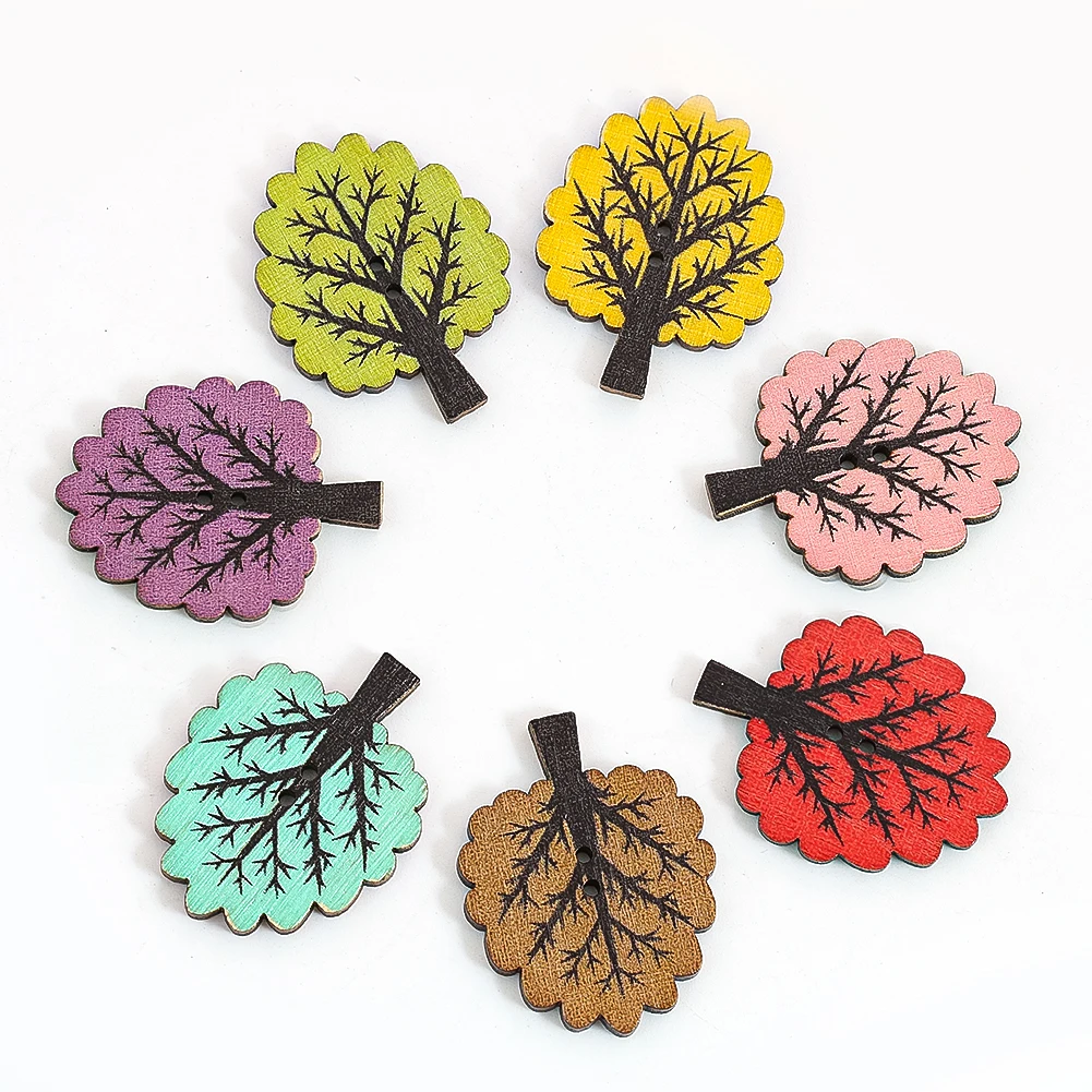 

20pcs Color Mixing Tree Shape Buttons Wooden Craft Supplies for Clothing Sewing Scrapbooking Accessories DIY Garment Decoration