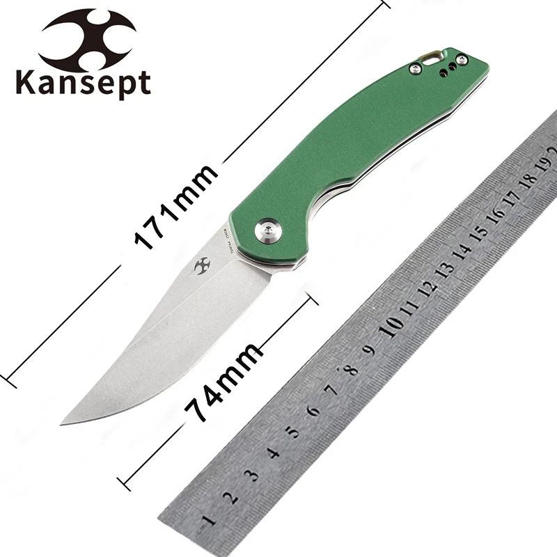 Kansept Mini Accipiter T2007A4 Folding Knives 154CM Blade Green Aluminum Handle Pocket Knife for Camping Hunting  EDC Carry