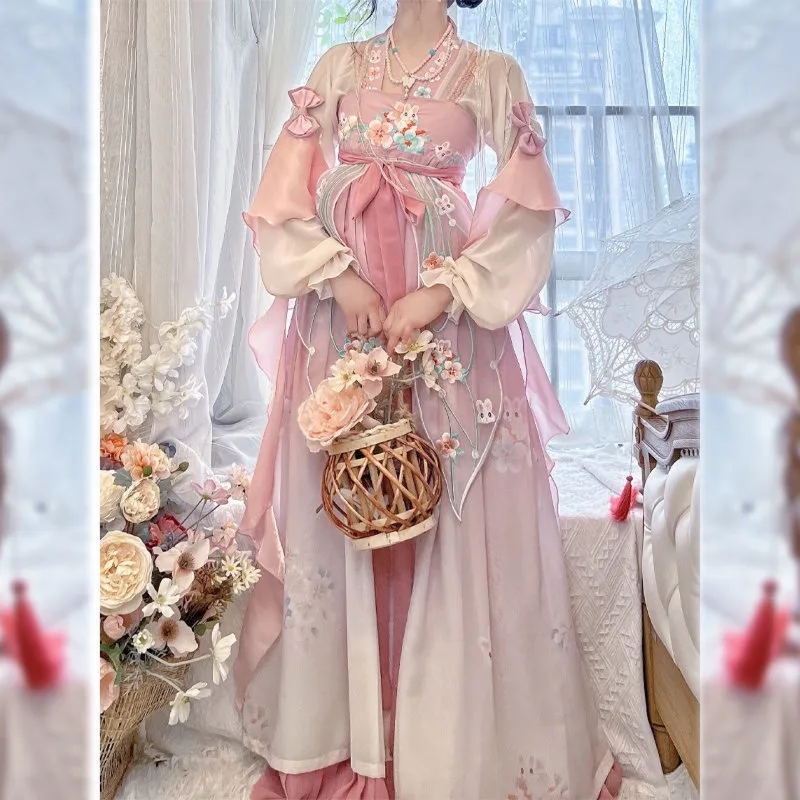 Women Hanfu Chinese Traditional Dress Cosplay Costume Pink Dance Skirt Outfit Han Dynasty Female