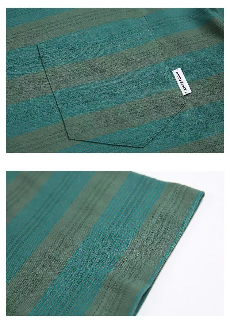 Guke New Man's Summer 100% Cotton Stripe High Quality Loose Coolness Round Necked T-shirt