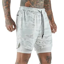 Men's Active 2-in-1 Double-Layer Running and Fitness Shorts - XXL(70-85kg) (White Camouflage)