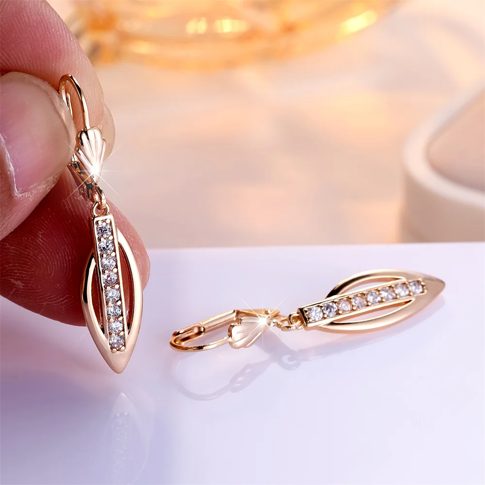 White Zircon Stone Marquise Tassel Pendant Hoop Earrings For Women Trendy Gold Color Ear Buckle Wedding Jewelry Engagement Gifts