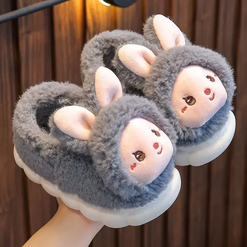Winter Warm Kids Slippers Boys and Girls Indoor Non-slip Cotton Shoes Cartoon Fur Slides Children's Cotton Slippers