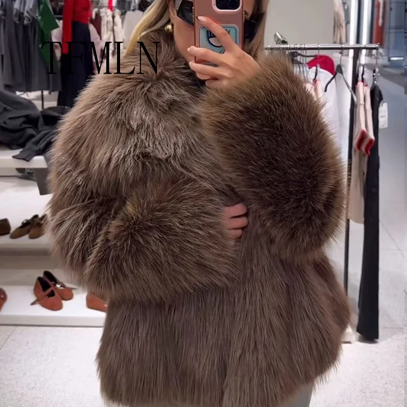 TFMLN Women 2025 New Winter Warm Faux Fur Jacket Long Sleeve Fashion Coat Female Chic Thick Outerwear