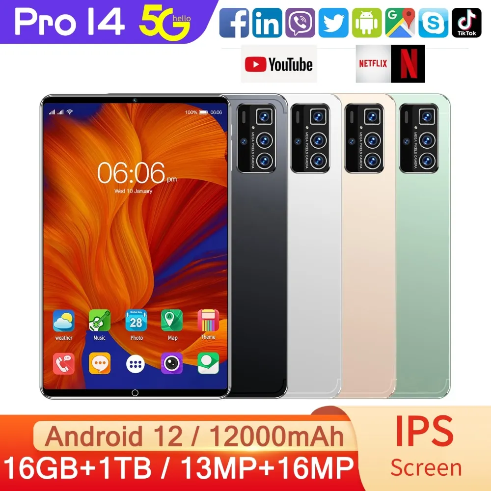 Tableta Pro 14 Original, versión Global, Android 2023, 13 + 16MP, 12,0 mAh,  12000 pulgadas, 4G/5G, Tarjeta SIM Dual, Wifi, pantalla HD, 11,6 -  AliExpress