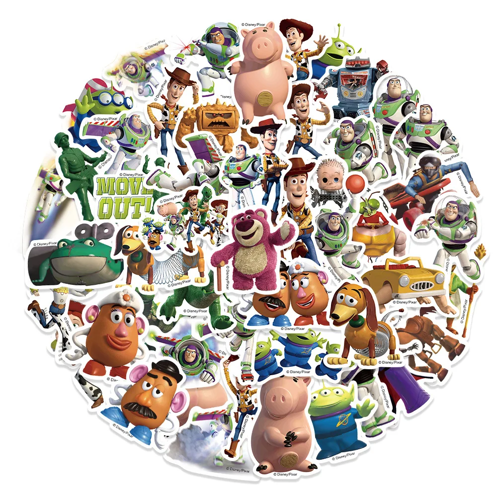 Disney Toy Story Adesivos para Crianças, Filme, Anime, Decalque, Skate, Guitarra, Laptop, Bonito, Kawaii, Pacote de Adesivos, Menina, Menino, Brinquedos, 50Pcs