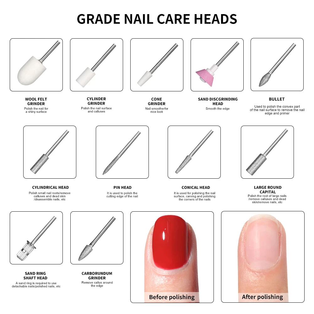 Electric Nail Drill Polishing Machine Kit Rechargeable Portable Nails Drill File Set for Manicure Sanding Tools