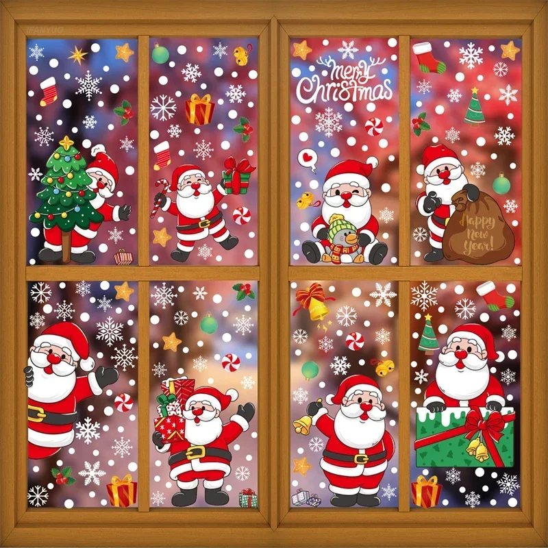 Pegatinas Navideñas Para Ventanas - Copos De Nieve - Decoración Doble Cara Reutilizable - 8 Hojas Adhesivos Navidad Reutilizables