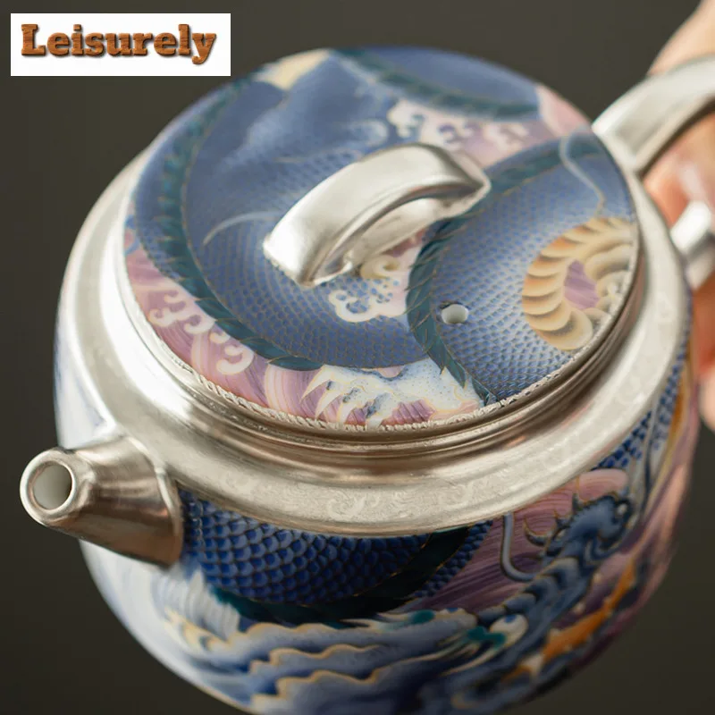 Handmade Gilt Silver Dargon Ceramic Tea Set Complete Set Creative Tea Ceremony Set Teapot and Tea Cup Set Tableware Ornaments
