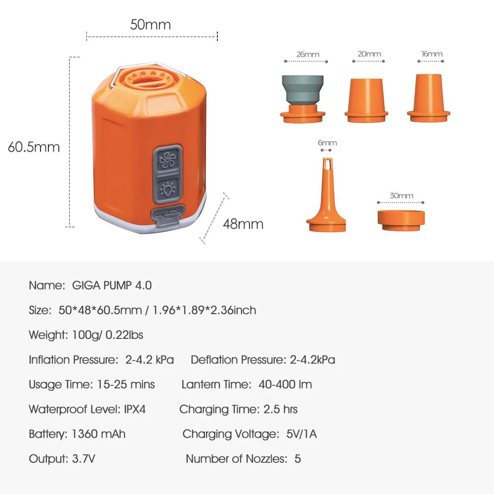 GIGA Pump 2.0 Mini Pompe à Air Électrique pour Matelas, Outil Portable pour  Camp