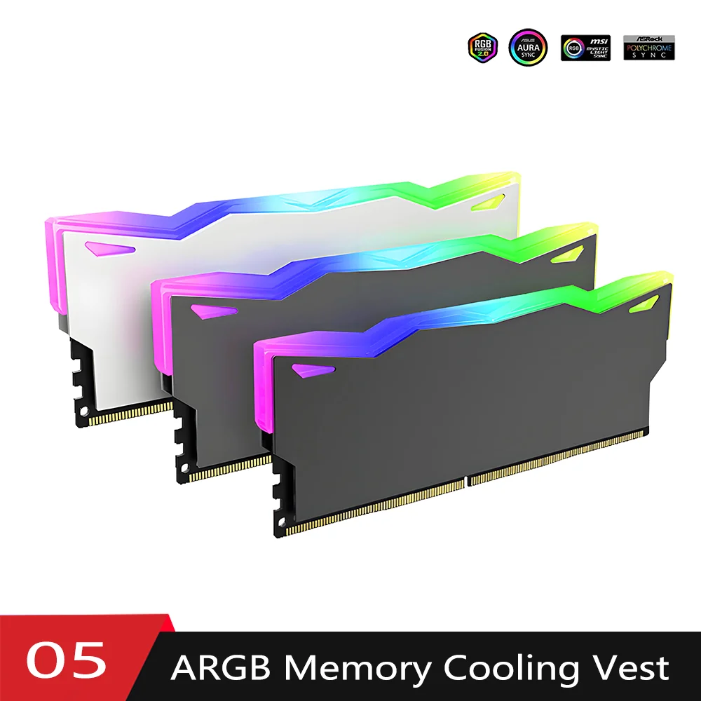 DDR 메모리 쿨러 5V-3PIN ARGB 메모리 쿨러, DDR5 DDR4 DDR3 DDR2 데스크탑 컴퓨팅용 열 실리콘 패드가 있는 알루미늄 합금