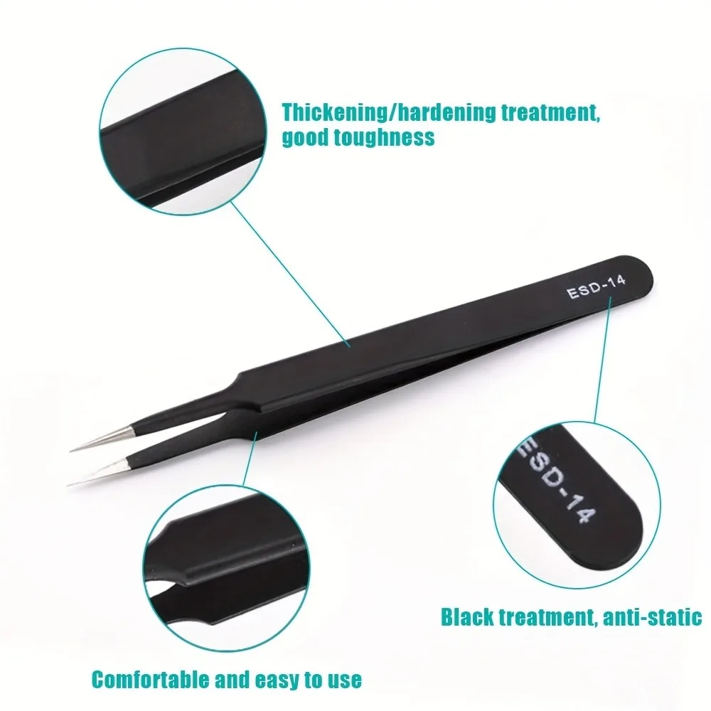 Stainless steel thick anti-static precision arc-shaped fine pointed flat head electronic components practical tweezers
