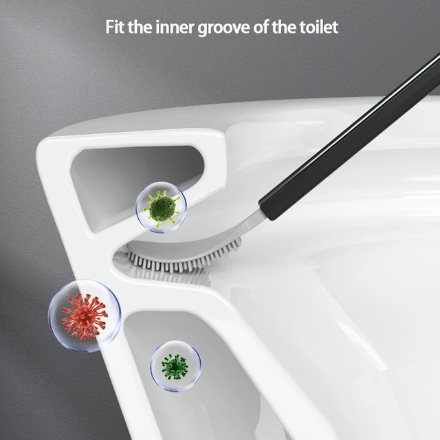 Lélegző Wc Kefe Víz Szivárgásbiztos Szilikon Lapos Fej Rugalmas Puha Sörték Gyors Szárító Tartóval - Image 2