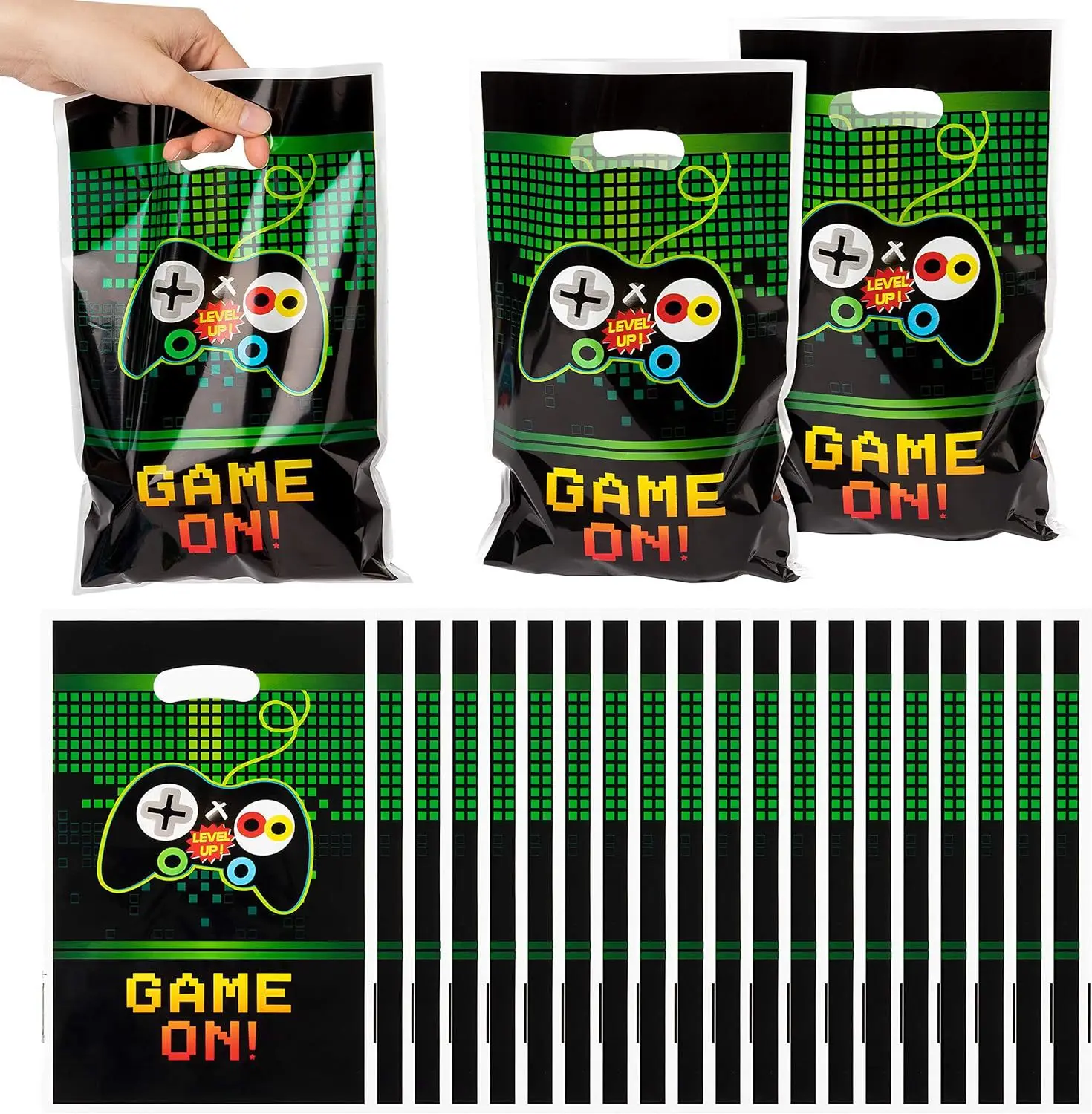 Green Video Game-Themed Party Favor Bags - Birthday & Baby Shower Decorations