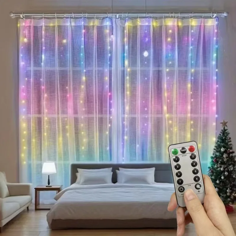 USB Remote Christmas Fairy Curtain Lights 8 Modes For Holiday Bedroom Wedding Xmas Tree Window Decor