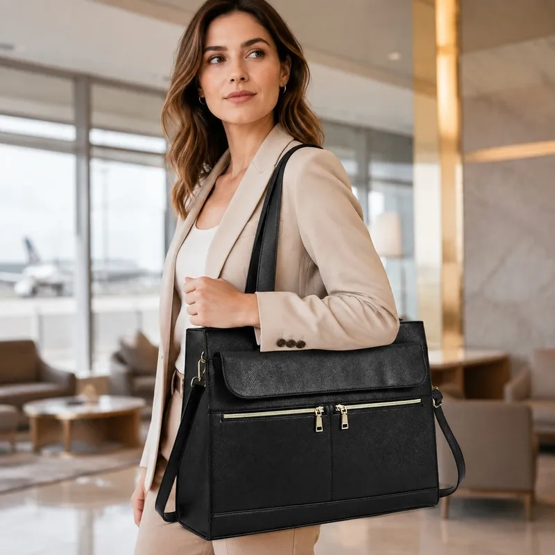 Borsa per Laptop di Grande Capacità, Valigetta da Lavoro, Borsa a Tracolla per Viaggi e Pendolarismo con Manico Superiore - immagine 2