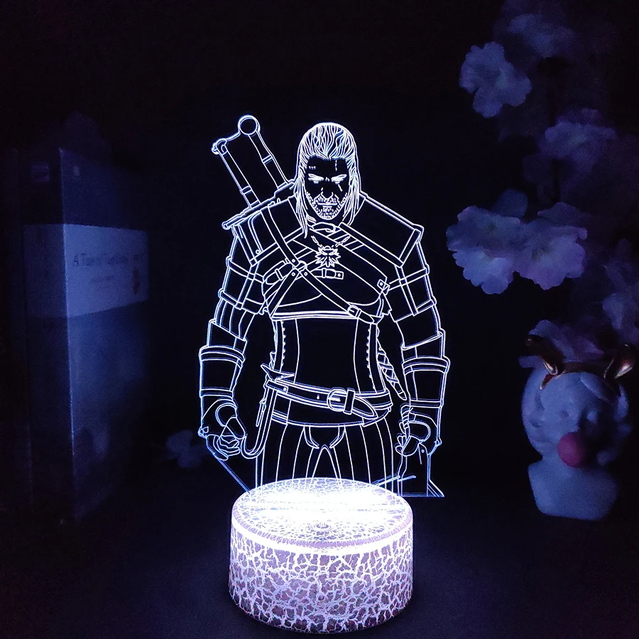 Witcher-ed Action Figure Nightlight LED Game Lamp Cool PC Decoration RGB Lighting Wild Hunt Geralt Xmas Gift for Mancave Decor