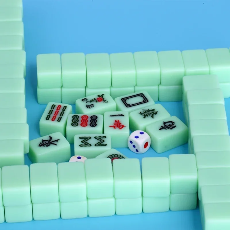 144개 미니 중국 마작 타일 20*14mm/26*18mm 게임 세트 틴 박스 포장 휴대용 여행용 보드 게임 가족 파티용