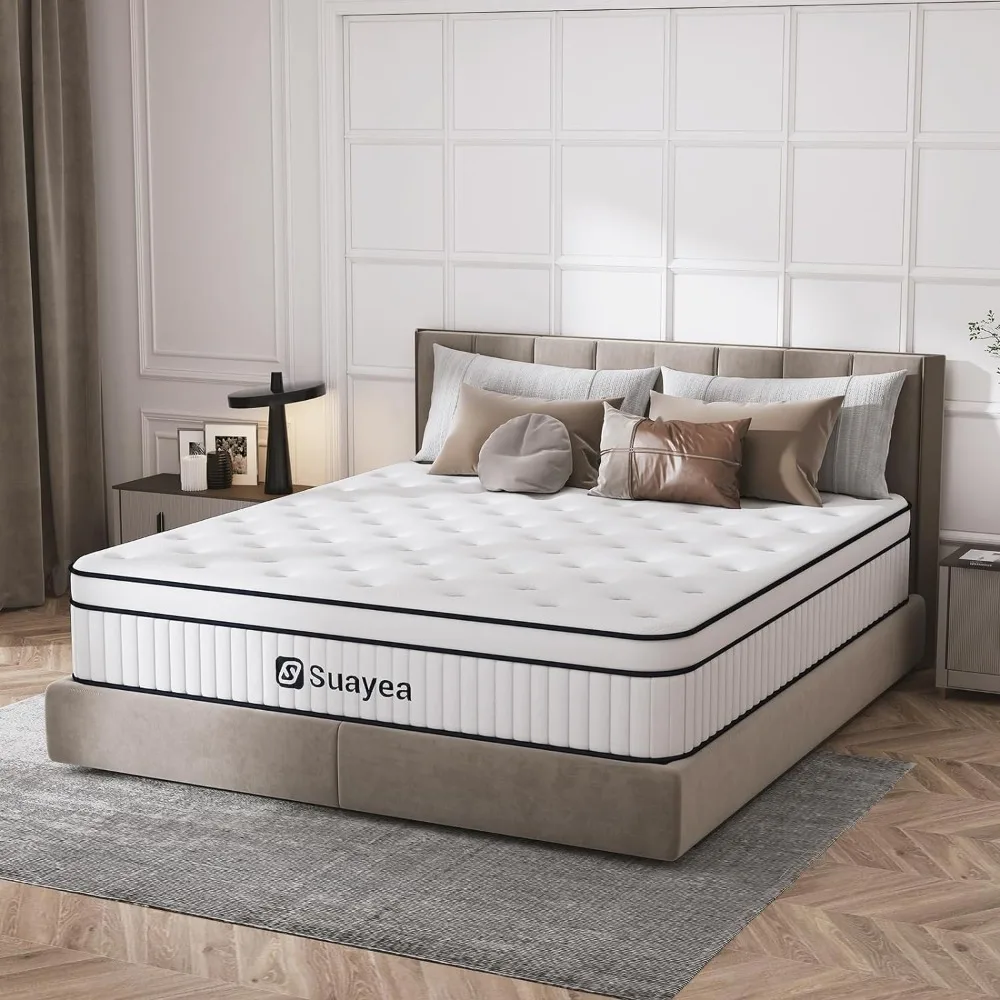 

King Mattress, 10 Inch King Size Mattress in a Box, Upgraded Strength Hybrid Mattress with Pocket Spring and Soft Foam