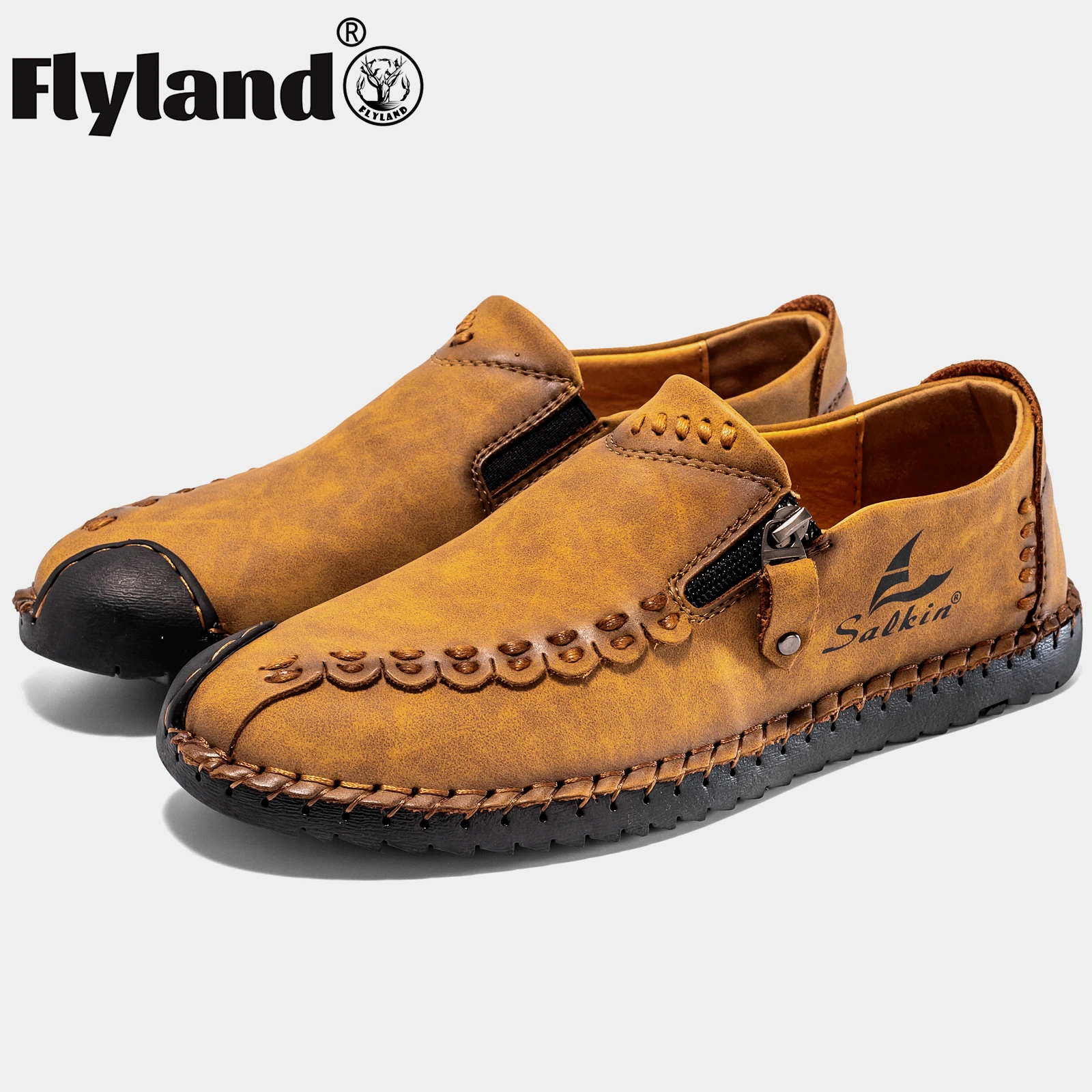 FLYLAND Hot Sale Leather Original Shoes for Men Casual Leather Shoes Comfortable Breathable Outdoor Sneakers Driving Shoes
