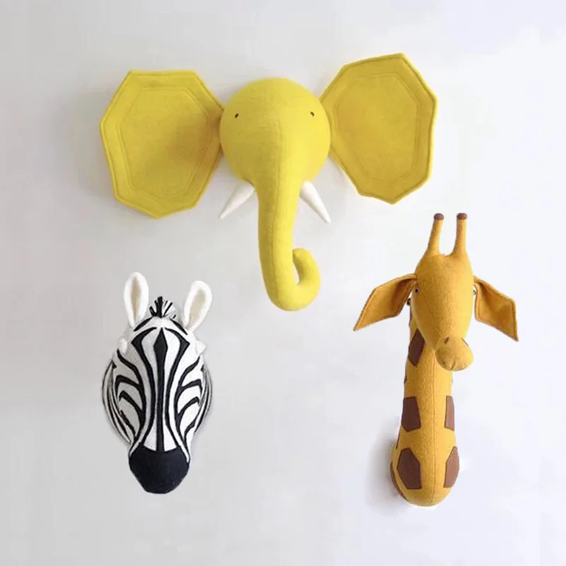 3D Children Animal Wall Mount Stuffed Toys Kids Room Nursery Wall Home Decor Accessories Birthday Gifts Zebra/Elephant/Giraffe plush doll